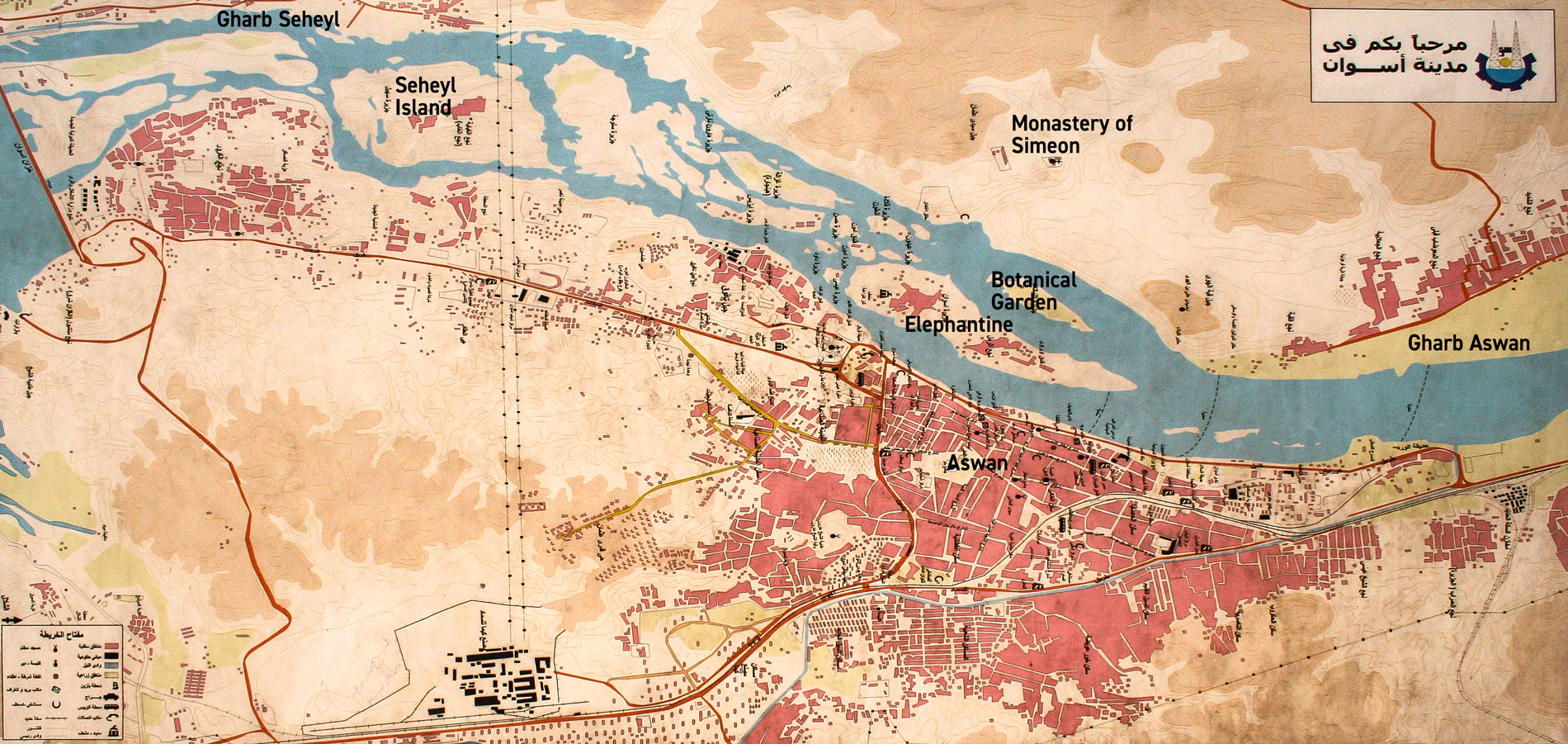 Aswan Map welcoming guests. (Photo taken January 2008 at the Corniche. English names put inside the map by us).